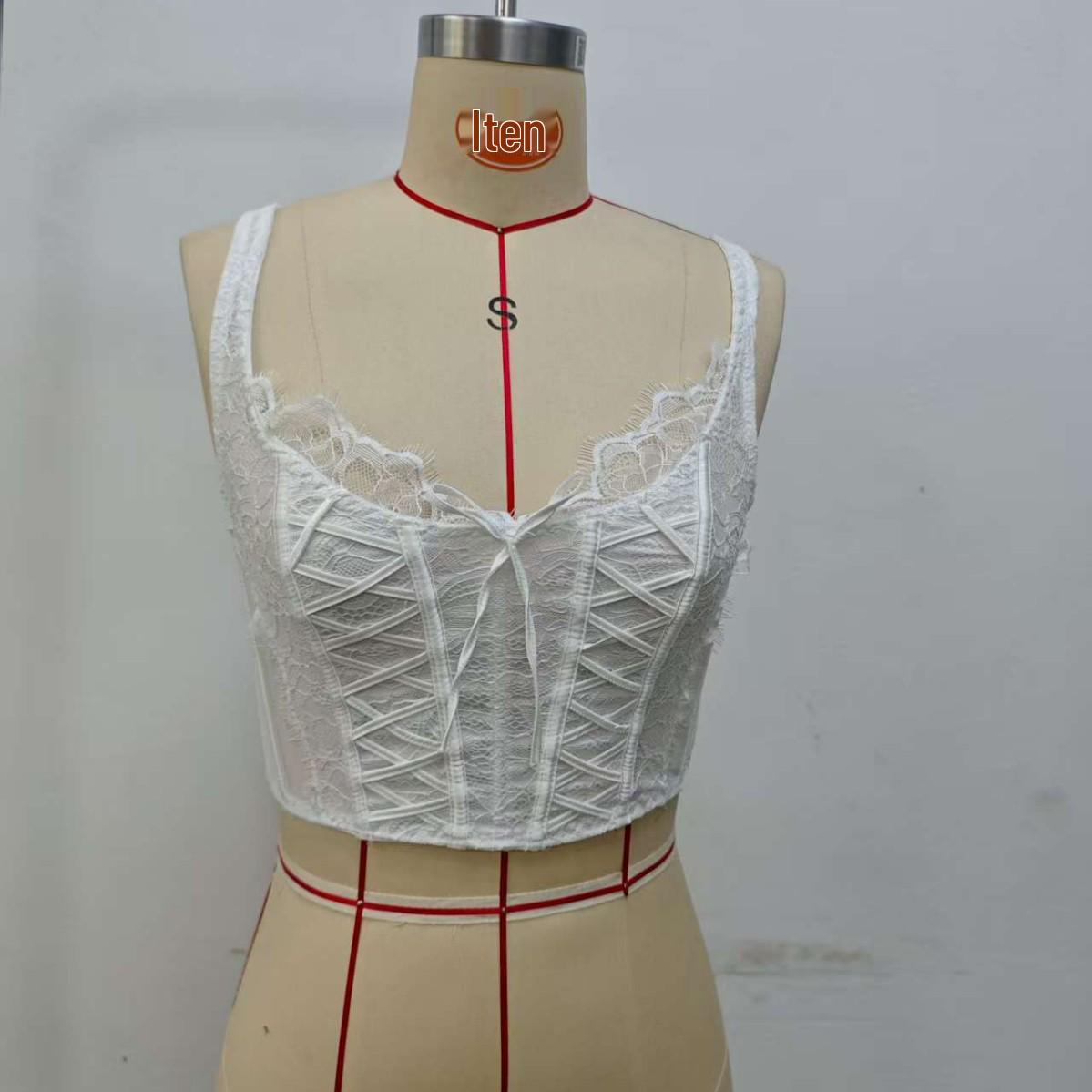 Европейско-американский кружевной кросс-кросс сетчатый бандо-топ Small белый