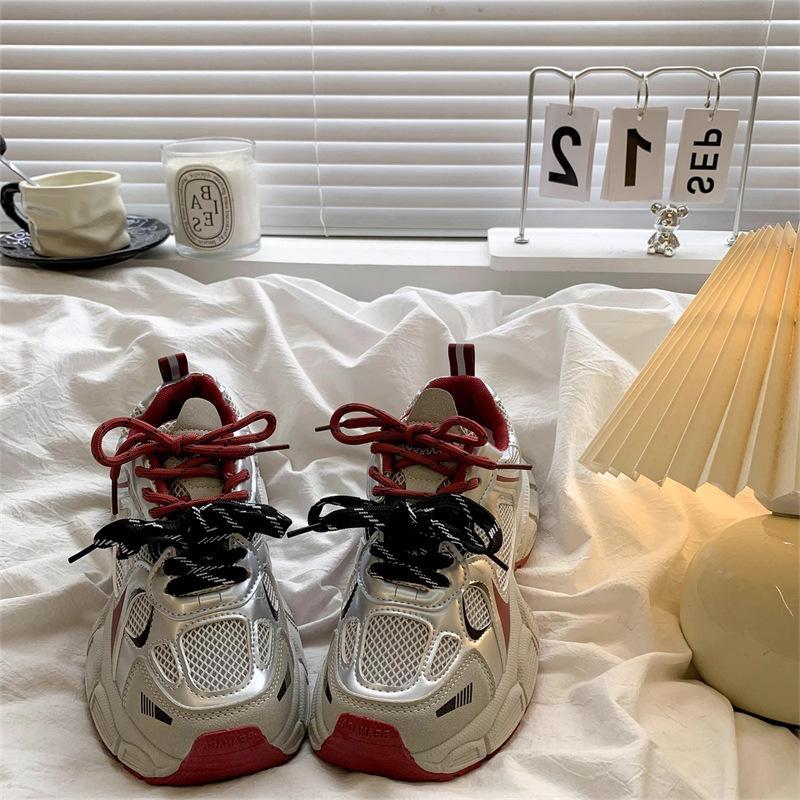 Корейская версия платформенных кроссовок, осень 2025, новая универсальная шикарная обувь, легкая сетчатая обувь, дышащая, повседневная, спортивная 40 красный